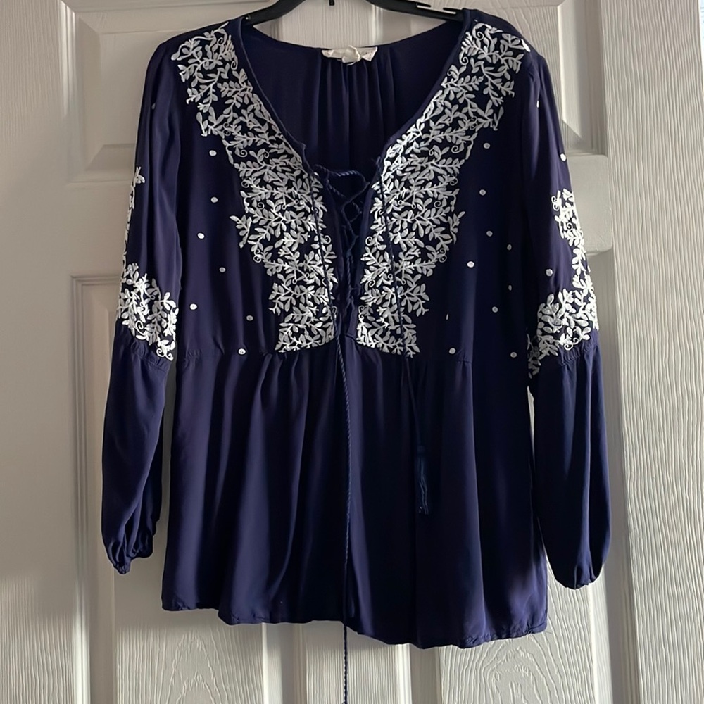 Navy tie front top